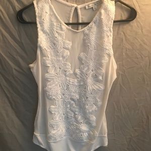 White Floral Applique Sheer Bodysuit